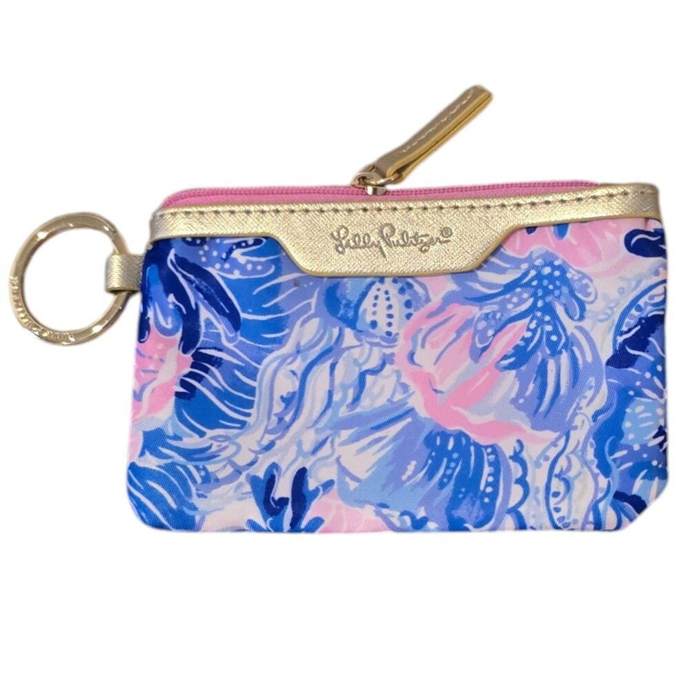 Lilly Pulitzer Shade Seekers ID Case Keychain Wallet Blue Pink Zip